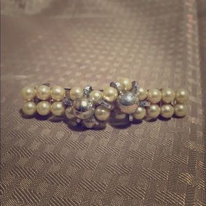 Vintage Faux Pearls and Silver Hair Clip